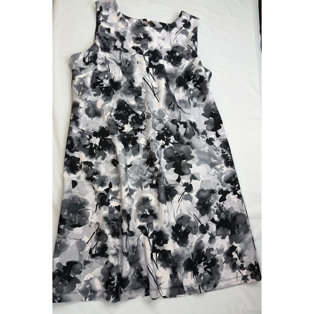 DKNY Womens Black Grey Floral Watercolor Sleeveless Shift Dress Size 14
